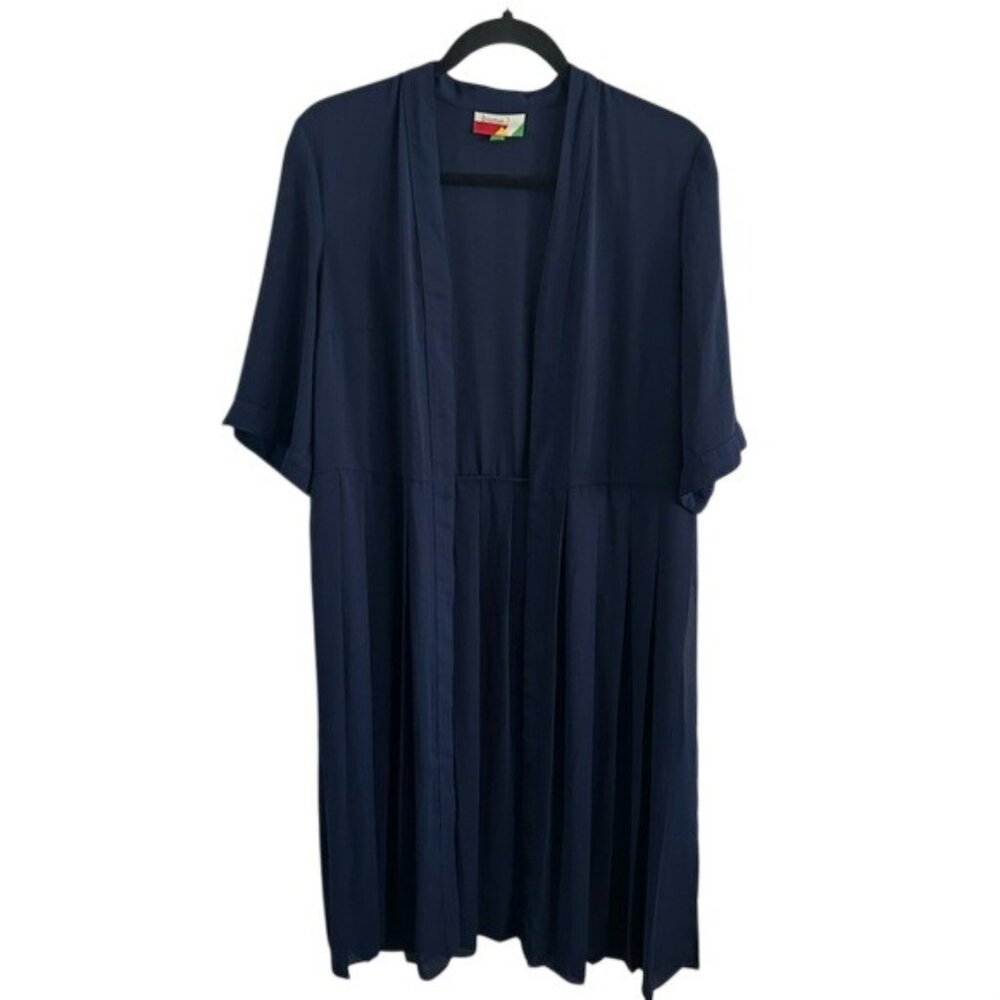Fervour Navy Blue Semi-Sheer Cardigan Pleated Cover Size Medium High Side Slit